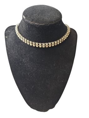 Vintage Clear Rhinestone Double Strand Necklace Choker Prom Statement 15"